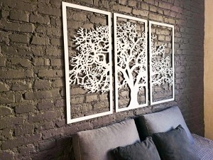 DEKORACYJNY TRYPTYK AŻUROWY, DRZEWO ŻYCIA, DEKORACJA ŚCIENNA 3D, ORNAMENT,  BIAŁY