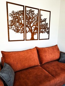 DEKORACYJNY TRYPTYK AŻUROWY, DRZEWO ŻYCIA, DEKORACJA ŚCIENNA 3D, ORNAMENT, BEJCA