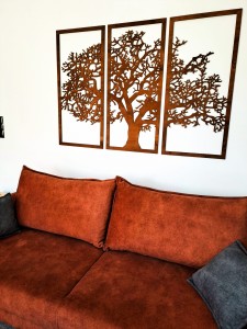 DEKORACYJNY TRYPTYK AŻUROWY, DRZEWO ŻYCIA, DEKORACJA ŚCIENNA 3D, ORNAMENT, BEJCA