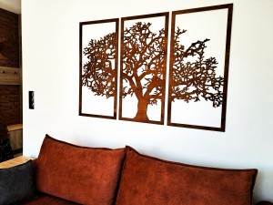 DEKORACYJNY TRYPTYK AŻUROWY, DRZEWO ŻYCIA, DEKORACJA ŚCIENNA 3D, ORNAMENT, BEJCA