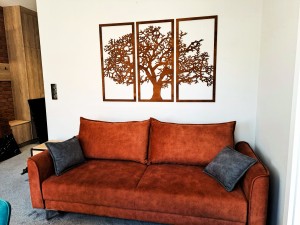 DEKORACYJNY TRYPTYK AŻUROWY, DRZEWO ŻYCIA, DEKORACJA ŚCIENNA 3D, ORNAMENT, BEJCA