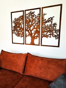 DEKORACYJNY TRYPTYK AŻUROWY, DRZEWO ŻYCIA, DEKORACJA ŚCIENNA 3D, ORNAMENT, BEJCA