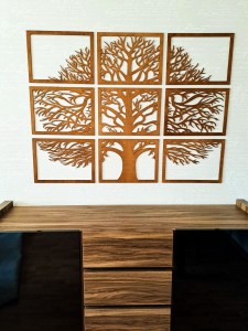 3D AŻUROWA DEKORACJA ŚCIENNA, DRZEWO ŻYCIA,  9 CZĘŚCI, MOZAIKA, PANELE AŻUROWE, BEJCA