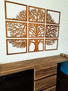 3D AŻUROWA DEKORACJA ŚCIENNA, DRZEWO ŻYCIA,  9 CZĘŚCI, MOZAIKA, PANELE AŻUROWE, BEJCA