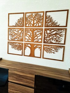 3D AŻUROWA DEKORACJA ŚCIENNA, DRZEWO ŻYCIA,  9 CZĘŚCI, MOZAIKA, PANELE AŻUROWE, BEJCA