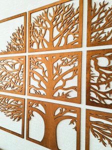 3D AŻUROWA DEKORACJA ŚCIENNA, DRZEWO ŻYCIA,  9 CZĘŚCI, MOZAIKA, PANELE AŻUROWE, BEJCA