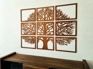 3D AŻUROWA DEKORACJA ŚCIENNA, DRZEWO ŻYCIA,  9 CZĘŚCI, MOZAIKA, PANELE AŻUROWE, BEJCA