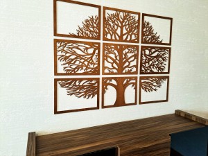 3D AŻUROWA DEKORACJA ŚCIENNA, DRZEWO ŻYCIA,  9 CZĘŚCI, MOZAIKA, PANELE AŻUROWE, BEJCA