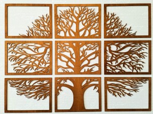 3D AŻUROWA DEKORACJA ŚCIENNA, DRZEWO ŻYCIA,  9 CZĘŚCI, MOZAIKA, PANELE AŻUROWE, BEJCA