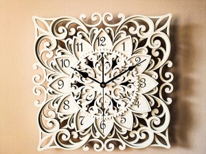 DEKORACYJNY,  DREWNIANY, AŻUROWY ZEGAR ŚCIENNY, MANDALA, WIELOWARSTWOWY, GLAMOUR, VINTAGE, SHABBY CHIC, KWADRAT,BIAŁY