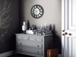 HORLOGE MIROIR AJOURÉE, DÉCORATIVE, ARGENT, CHIFFRES ROMAINS, FAIT MAIN, NOIR