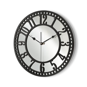 HORLOGE MIROIR AJOURÉE, DÉCORATIVE, ARGENT, VINTAGE, FAIT MAIN, NOIR