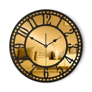 HORLOGE MIROIR AJOURÉE, DÉCORATIVE, OR, VINTAGE, FAIT MAIN, NOIR