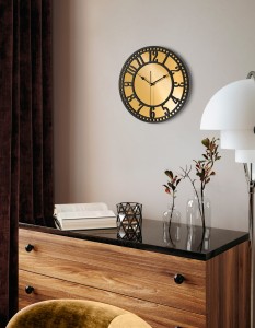 HORLOGE MIROIR AJOURÉE, DÉCORATIVE, OR, VINTAGE, FAIT MAIN, NOIR