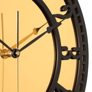 HORLOGE MIROIR AJOURÉE, DÉCORATIVE, OR, VINTAGE, FAIT MAIN, NOIR