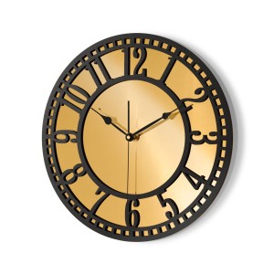 HORLOGE MIROIR AJOURÉE, DÉCORATIVE, OR, VINTAGE, FAIT MAIN, NOIR