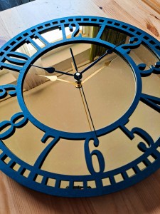 HORLOGE MIROIR AJOURÉE, DÉCORATIVE, OR, VINTAGE, FAIT MAIN, NOIR