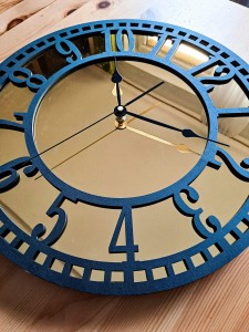 HORLOGE MIROIR AJOURÉE, DÉCORATIVE, OR, VINTAGE, FAIT MAIN, NOIR