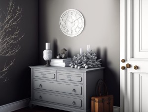 HORLOGE MIROIR AJOURÉE, DÉCORATIVE, ARGENT, CHIFFRES ROMAINS, FAIT MAIN, BLANC