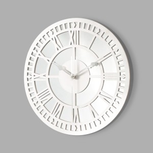 HORLOGE MIROIR AJOURÉE, DÉCORATIVE, ARGENT, CHIFFRES ROMAINS, FAIT MAIN, BLANC