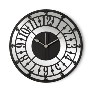 HORLOGE MIROIR AJOURÉE, DÉCORATIVE, ARGENT, VINTAGE, FAIT MAIN, NOIR