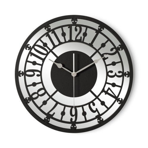 HORLOGE MIROIR AJOURÉE, DÉCORATIVE, ARGENT, VINTAGE, FAIT MAIN, NOIR