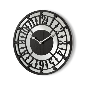 HORLOGE MIROIR AJOURÉE, DÉCORATIVE, ARGENT, VINTAGE, FAIT MAIN, NOIR