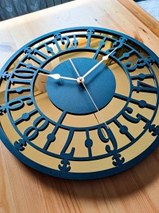 HORLOGE MIROIR AJOURÉE, DÉCORATIVE, OR, VINTAGE, FAIT MAIN, NOIR