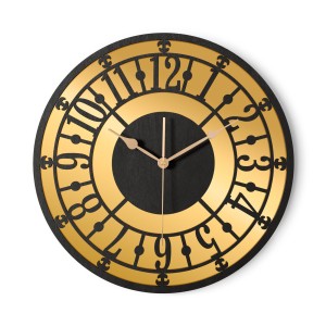 HORLOGE MIROIR AJOURÉE, DÉCORATIVE, OR, VINTAGE, FAIT MAIN, NOIR