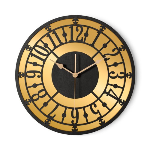 HORLOGE MIROIR AJOURÉE, DÉCORATIVE, OR, VINTAGE, FAIT MAIN, NOIR