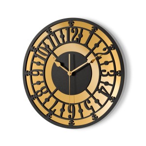 HORLOGE MIROIR AJOURÉE, DÉCORATIVE, OR, VINTAGE, FAIT MAIN, NOIR