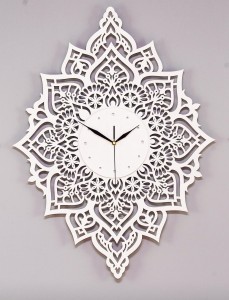 PIĘKNY, DEKORACYJNY, AŻUROWY ZEGAR ŚCIENNY, MANDALA,BIAŁY