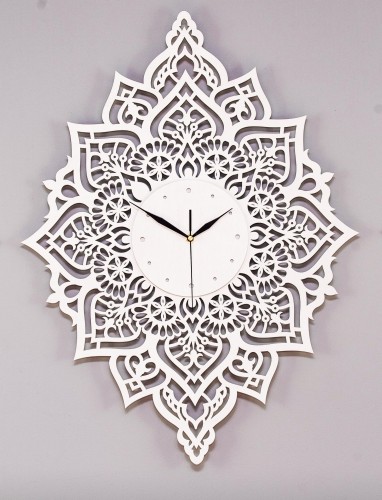 PIĘKNY, DEKORACYJNY, AŻUROWY ZEGAR ŚCIENNY, MANDALA,BIAŁY