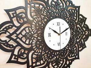 PIĘKNY, DEKORACYJNY, AŻUROWY ZEGAR ŚCIENNY, MANDALA,CZARNY