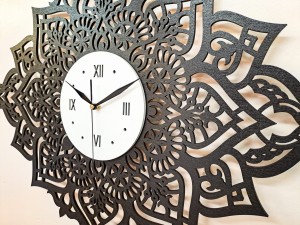 PIĘKNY, DEKORACYJNY, AŻUROWY ZEGAR ŚCIENNY, MANDALA,CZARNY