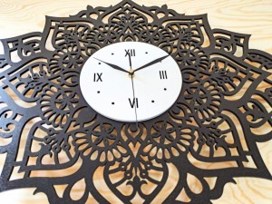 PIĘKNY, DEKORACYJNY, AŻUROWY ZEGAR ŚCIENNY, MANDALA,CZARNY