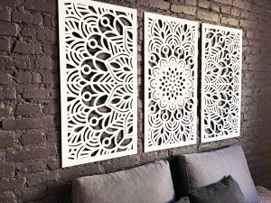 MANDALA, ZESTAW 3 PANELI, PIĘKNA DEKORACJA ŚCIENNA BOHO 3D, GLAMOUR 