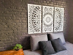 MANDALA, ZESTAW 3 PANELI, PIĘKNA DEKORACJA ŚCIENNA BOHO 3D, GLAMOUR 