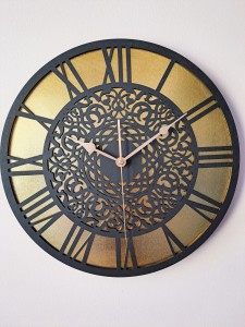 AŻUROWY, DEKORACYJNY ZEGAR ŚCIENNY, ZŁOTY/CZARNY, PIĘKNY, ORIENTALNY ORNAMENT, HANDMADE  