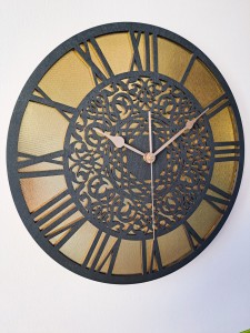 AŻUROWY, DEKORACYJNY ZEGAR ŚCIENNY, ZŁOTY/CZARNY, PIĘKNY, ORIENTALNY ORNAMENT, HANDMADE  