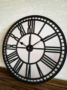 AŻUROWY, DEKORACYJNY ZEGAR ŚCIENNY, SREBRNY/CZARNY, RZYMSKIE CYFRY, PIĘKNY ORNAMENT, HANDMADE 