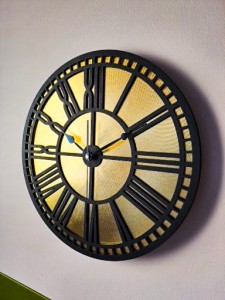 AŻUROWY, DEKORACYJNY ZEGAR ŚCIENNY, ZŁOTY/CZARNY, RZYMSKIE CYFRY, PIĘKNY ORNAMENT, HANDMADE 