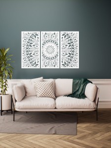 MANDALA, ZESTAW 3 PANELI, PIĘKNA DEKORACJA ŚCIENNA BOHO 3D, GLAMOUR 
