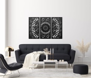 MANDALA, ZESTAW 3 PANELI, PIĘKNA DEKORACJA ŚCIENNA BOHO 3D, GLAMOUR 