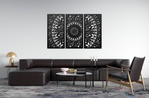 MANDALA, ZESTAW 3 PANELI, PIĘKNA DEKORACJA ŚCIENNA BOHO 3D, GLAMOUR 
