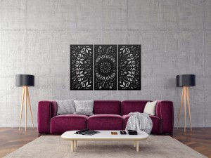MANDALA, ZESTAW 3 PANELI, PIĘKNA DEKORACJA ŚCIENNA BOHO 3D, GLAMOUR 