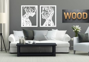 AŻUROWA, DREWNIANA DEKORACJA ŚCIENNA, PARA, TWARZE, DRZEWA, LAS,STYL SKANDYNAWSKI, LOFT 