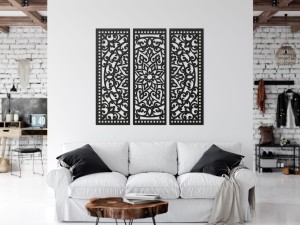 MANDALA, ZESTAW 3 PANELI, PIĘKNA DEKORACJA ŚCIENNA BOHO 3D, GLAMOUR 
