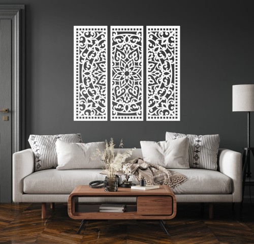 MANDALA, ZESTAW 3 PANELI, PIĘKNA DEKORACJA ŚCIENNA BOHO 3D, GLAMOUR 