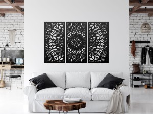 MANDALA, ZESTAW 3 PANELI, PIĘKNA DEKORACJA ŚCIENNA BOHO 3D, GLAMOUR 